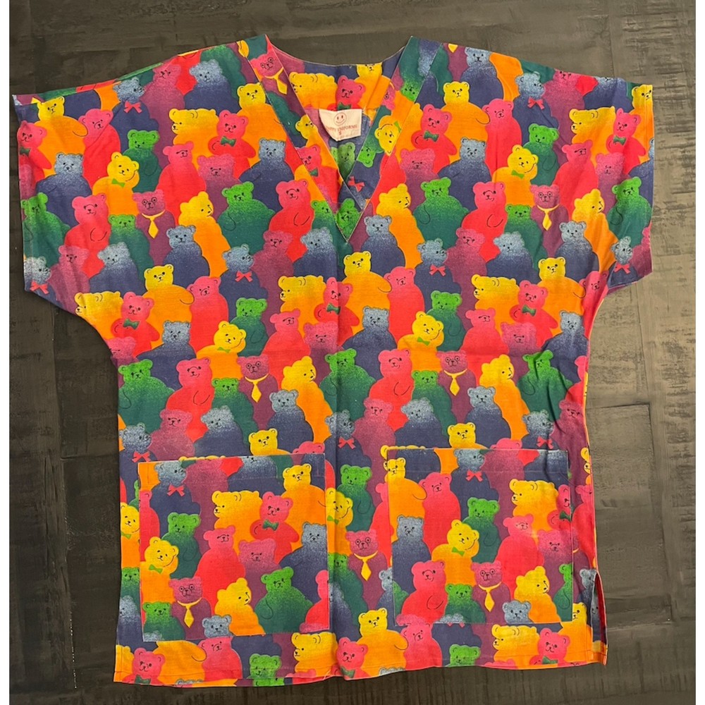 Vintage Scrub Top - Multicolor Bears - Sz S